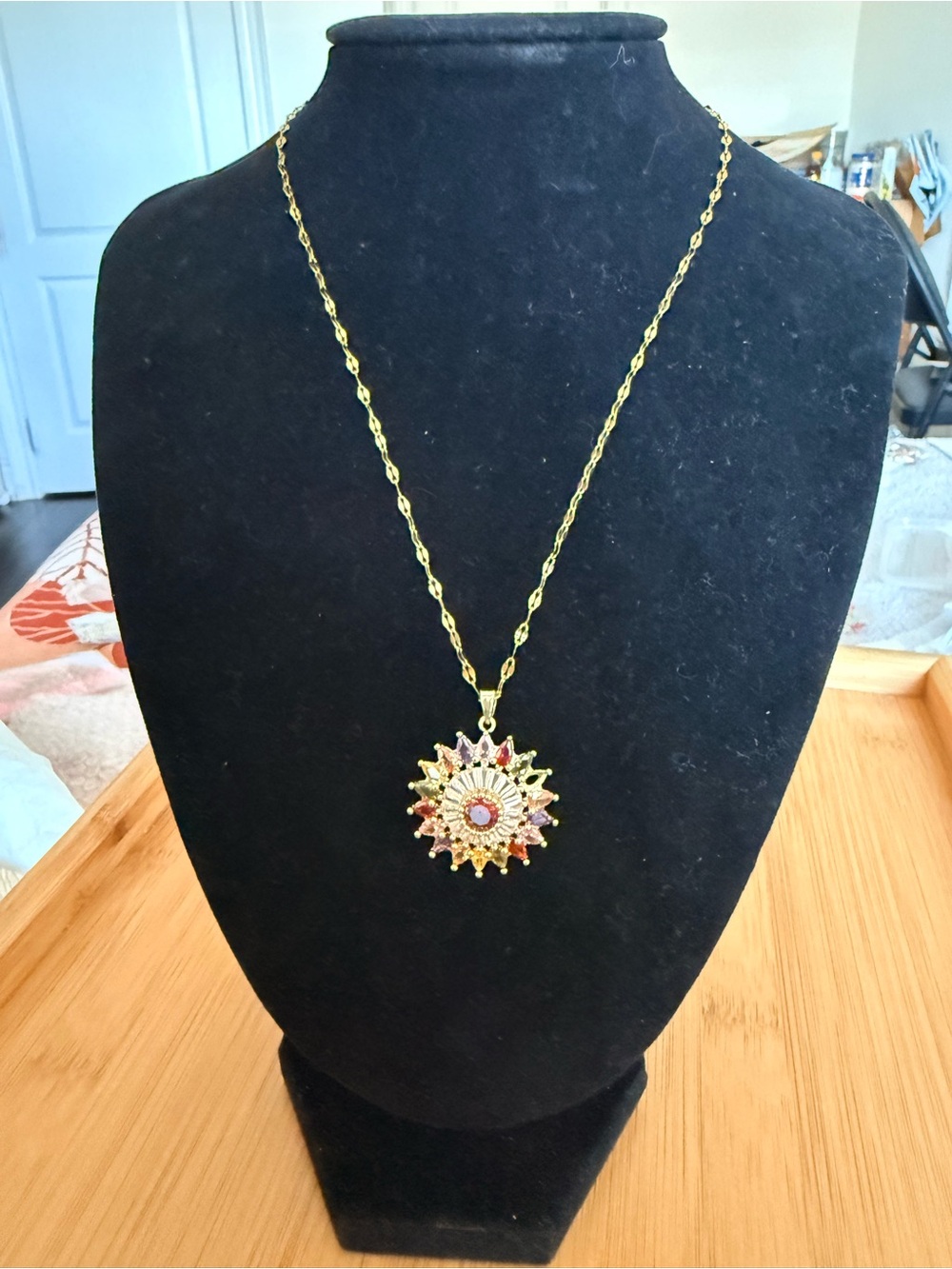 Stainless Steel Multicolor Sunburst Pendant Necklace - Women Jewelry - Picture 5 of 5
